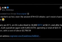 «Кит» эпохи ICO покупает ETH по цене 2 794 доллара, тогда как цена Ethereum сейчас составляет 2 720 долларов